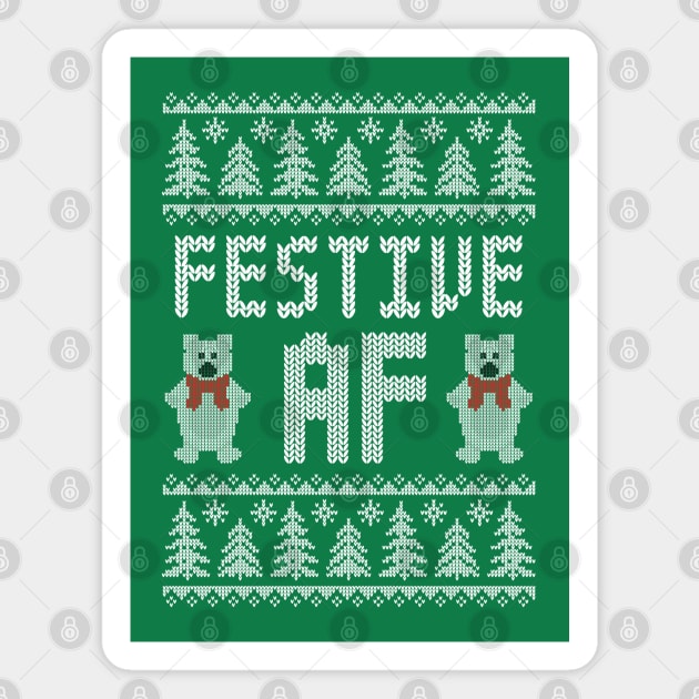 Festive AF - Funny Ugly Christmas Sweater - Polar Bears Magnet by TwistedCharm